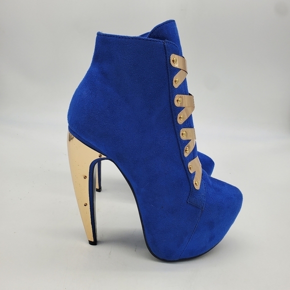 Privilege Shoes Women 6 Surrender  Royal Blue and Gold high heel Booties Boots - Picture 6 of 14